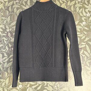 SOLD - J.Crew Mockneck center cable-knit sweater - Black - Medium
